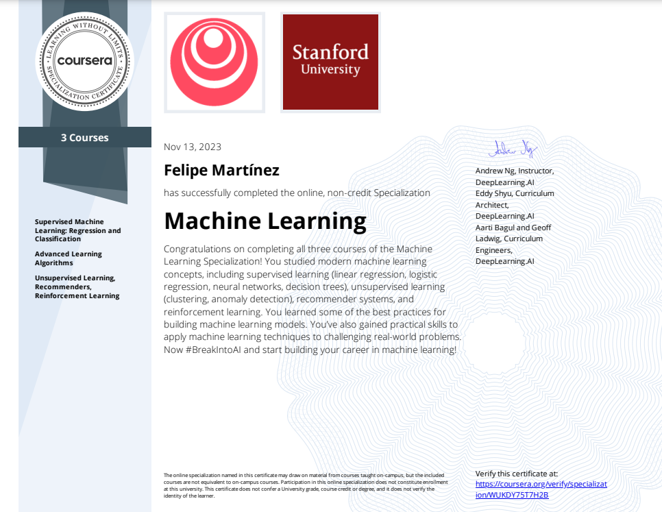 MachineLearning Certificate