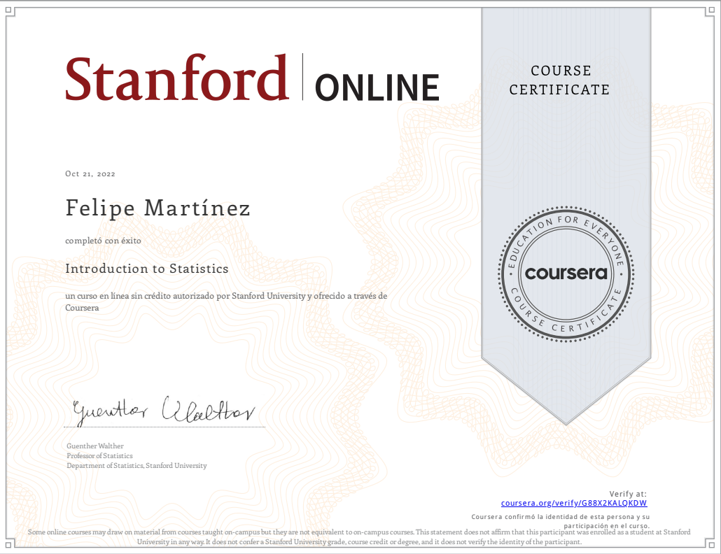 Statistics Certificate