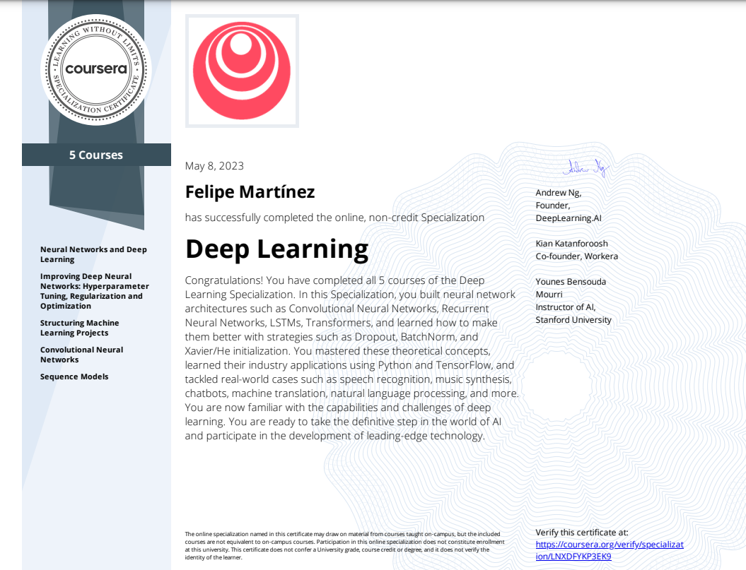 DeepLearning Certificate